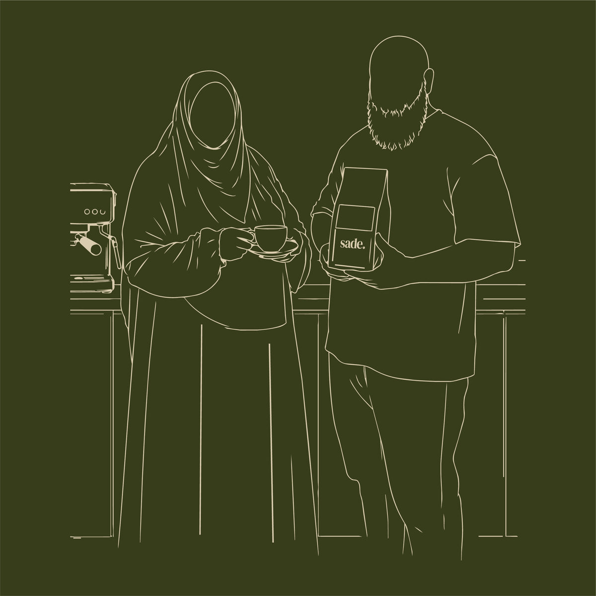 Illustratie van de oprichters van sade. pure coffee